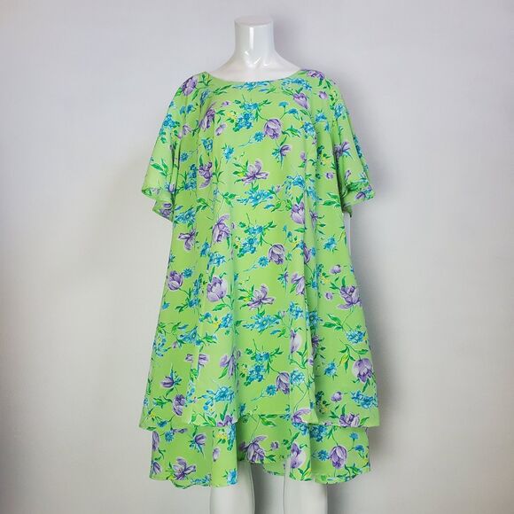 Vintage 80s Um & Company Plus Size Green Floral Dress - Picture 1 of 8